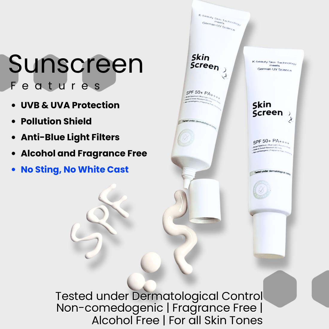 Skin ScreenRx Sunscreen SPF 50+| No White Cast | No Sting | Suitable for Sensitive or Acne Prone Skin